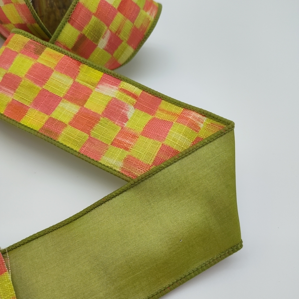 MACKENZIE-CHILDS Tulip Check Wired Ribbon 2" Two (2) Yards Retired - Picture 2 of 4